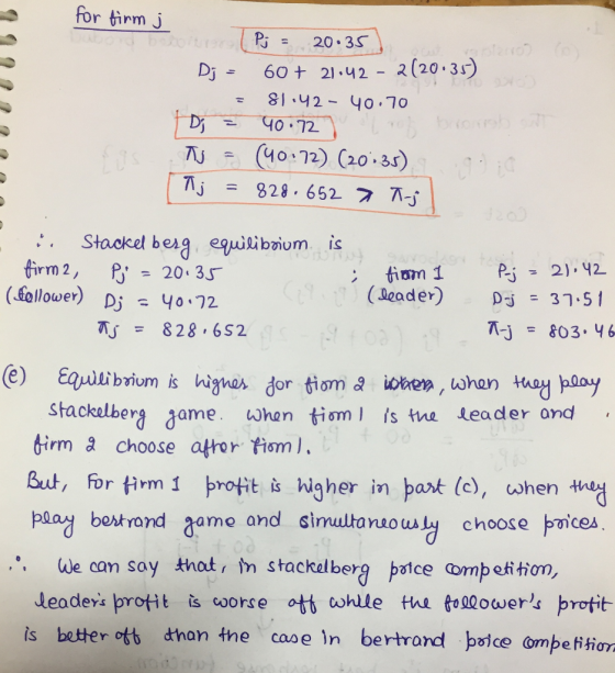 for firm j Di Pj 20:35 Dj - 60+ 21:42 - 2(20•35) = 81.42 - 40.70 Di = 40.72 borba T = (40.72) (20:35) 70 Tj = 828.652 x X-3 l