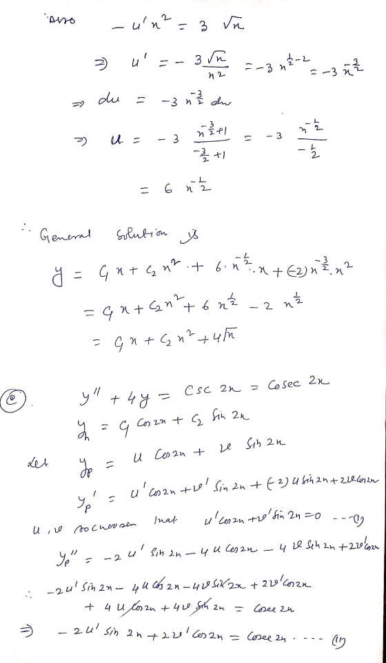 Ano = 3 ñ -un²=3 u =- 3 --3m-2-3 =-3 n du 1) -3 n 2 Ź dw - 3 ž el u = > - 3 - 3 LI NAT - 3 / +1 2 I = 6 6 n n 2 General solu