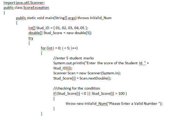 import iava.util.Scanner public class ScoreException public static void main(Stringl args) throws InValid_Num intl Stud_ID 10