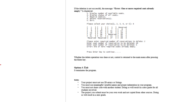 If the deletion is not successful, the message: Error: One or more required seats already empty. Is displayed: 1. Display n