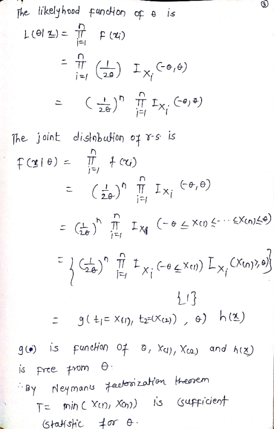 The likelyhood function of o is LLO! Z) = f (24 a ) Ix;(-8,6) = G) Ex, Coa) The joint distnbution 078-5 is Fle) = + (21) = ()