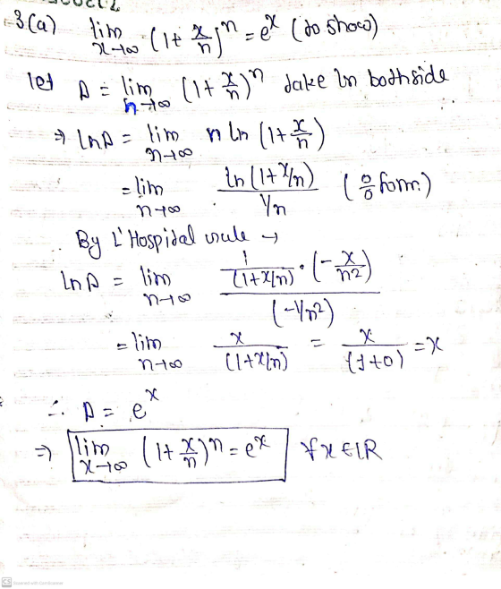 -3. (a) lim n = el La let (17) nyo ( 14 (do show) A = lim dake in bothside ho » Lad = lim nln (172) Nyoo =lim in (174) for) Y