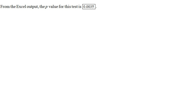 From the Excel output, thep value for this test is 0.0035