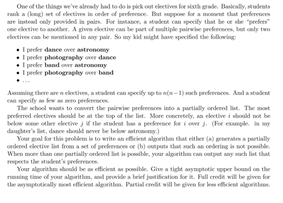 One of the things weve already had to do is pick out electives for sixth grade. Basically, students rank a (long) set of ele