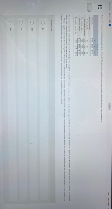 Final Exam-Soring 2000 O 15 Post 30020 24 CE Other om 0 000 305 105 255 Contribution The same name is in the products. The co