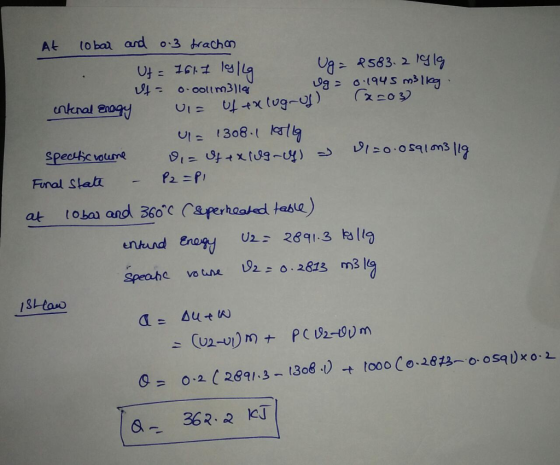 V9 0.194 Smska At 10bar and 0.3 trachon - Ut= 161. I 1919 Ug = 2583.2 1919 t = 0.001 m3 119 entenal Enagy ui= of exluguf) (22