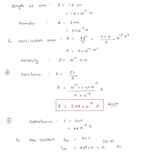 length of wire : l = 1.6 cm - 2 = 1.6 x 10 m diameter d = 2 mm = 2x1063m -62 ñx u m2 SO) area cross-section : A x 10 ū A = Ax