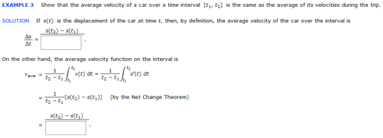EXAMPLE 3 Show that the average velocity of a car over a time interval [t1, tz] is the same as the average of its velocities