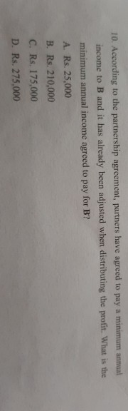 10. According to the partnership agreement, partners have agreed to pay a minimum annual income to B and it has already been