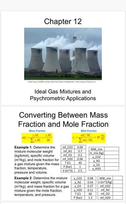 Chapter 12 Ideal Gas Mixtures and Psychrometric Applications Converting Between Mass Fraction and Mole Fraction Mass Fraction