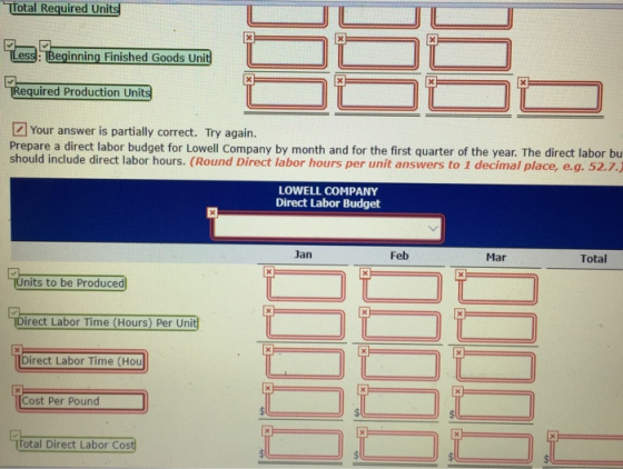 Total Required Units Less Beginning Finished Goods Unit TRequired Production Units Your answer is partially correct. Try agai