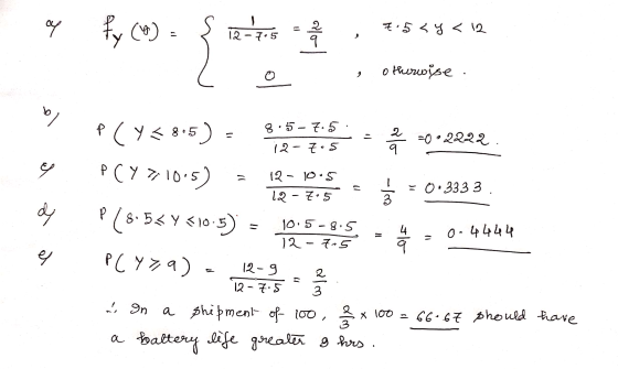 ay 2 fy (1) 12-705 7.5<y<12 - 12-7.5 9 9 otherwise . b) Y 2 8.5 - 7.5 12- 7.5 e 02222. q مع = 12 - 10.5 12 - 7.5 11 eul- = 0.