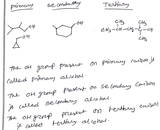 primary secondary - Tertiary .OH oh you the Othe ez-oh-oh-oh CH₃-CH - Othe-&-oh Cth The one group presena on primary carbon i