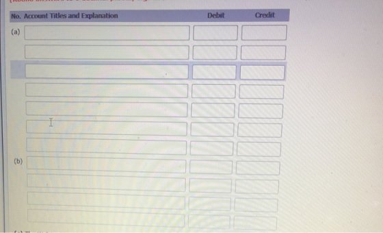 No. Account Titles and Explanation Debit Credit