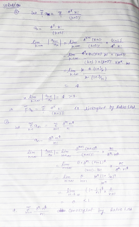 solution o et & amor 4h 4K KE (K+2) 9k= 44 Ki Kloo +K+2)! K+ (6+1)! lim 1 akt (K+2) z lim k400. (kt)! at Ki lim 4x4x(KEW H X