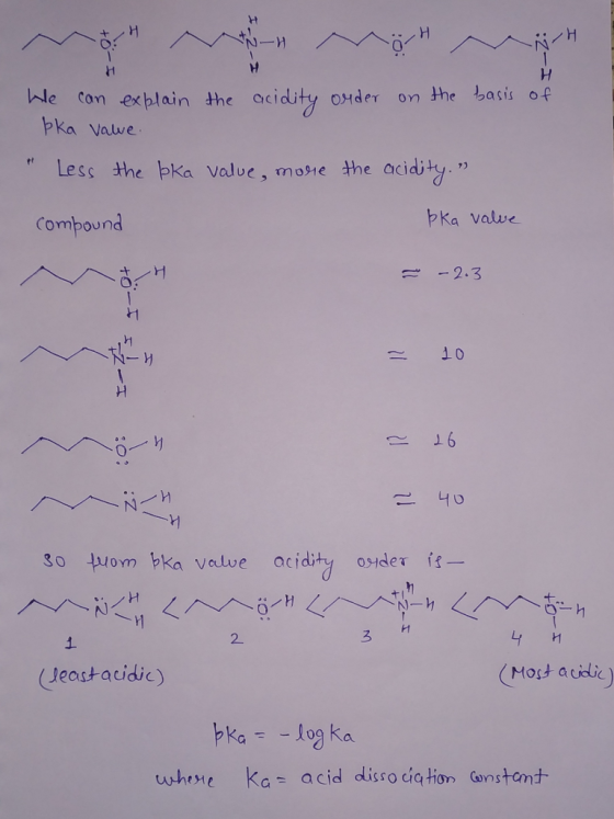 We con explain the ocidity onder on the basis of pka Valwe Less the bka value, moste the acidity. Combound bka value ~-2.3 10 16 내。 o on bka valve acidity oider f Pt 2 ろ Jeast acidic) Most auidic トka-log ka uwhere ka- acid dicso cia tion Ganstont