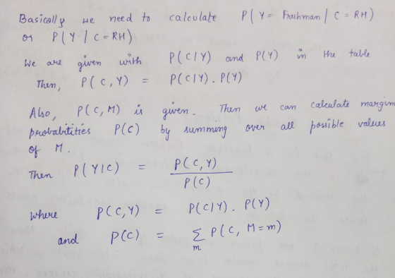 Basical) y μe need to calculate p(Y- Fruthman1C-RH) We are by Aummunyvea pesible valus 아 P(c) (C,Y) P(c/y). P(Y) = andl P(c)