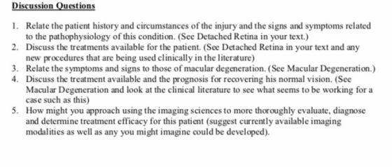 iscussion Questions 1. Relate the patient history and circumstances of the injury and the signs and symptoms related 2. Discu