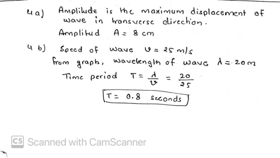 ua) wave 4 b) Amplitude is the maximum displacement of in bransverse direction. Amplited A: 8 cm Speed of wave v = 25 mis fro