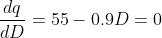 \frac{d q}{dD}=55-0.9D=0