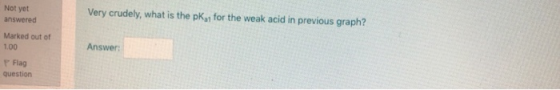 Not yet answered Very crudely, what is the pka for the weak acid in previous graph? Answer: Marked out of 100 Flag question