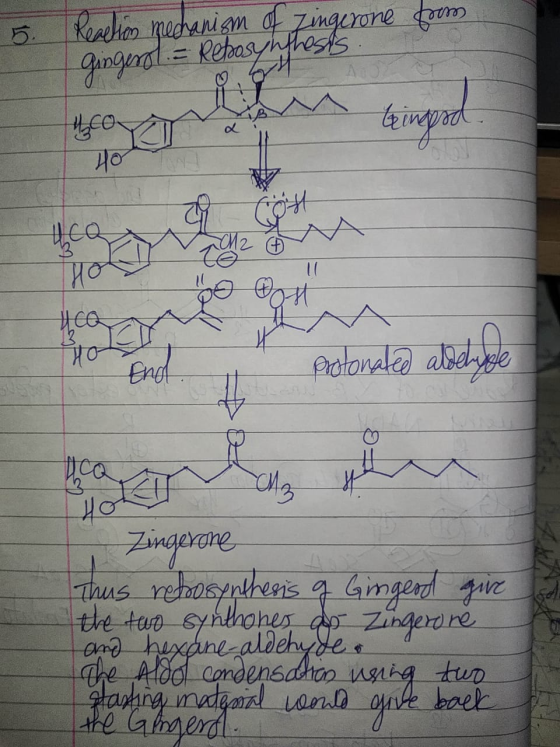 Reaction mechanism of zingerone from Gingerol = Rebosynthesis WA ACO Holy porn onged binderd End. U protonated aloelige Zinge