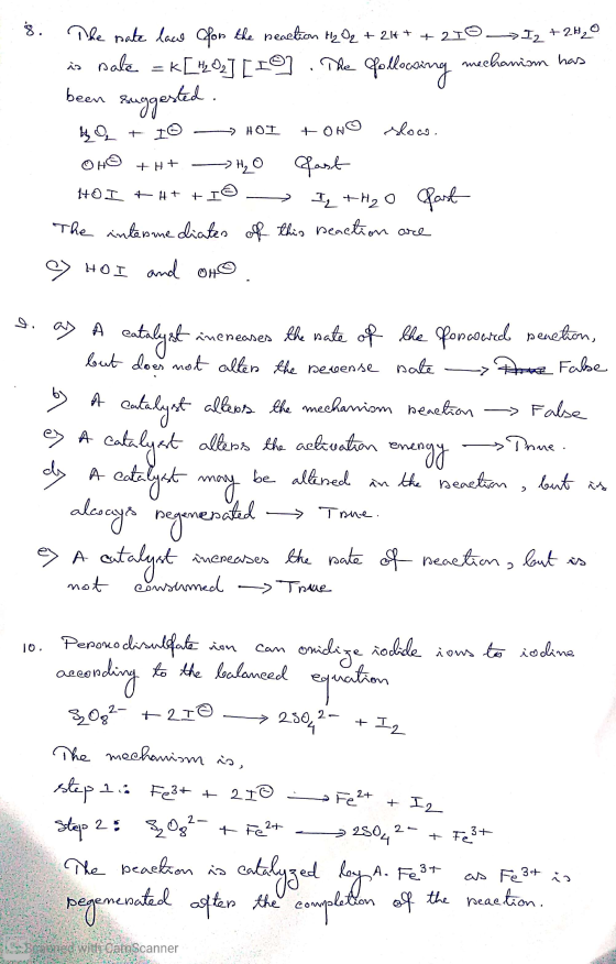 ģ. SML The pate lace clon the reaction Hz O2 + 24 + + 250GI2 +28,0 is sale = k[ H₂O2] [I] . The following mechanism has been