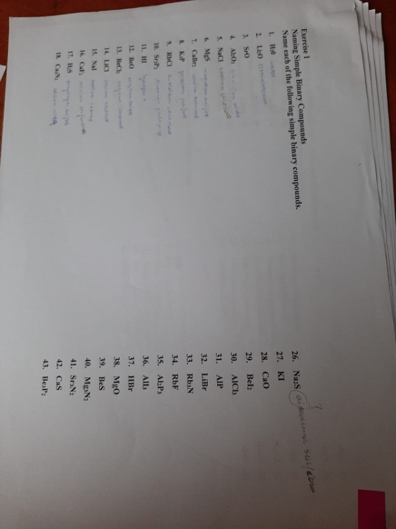 26. Nazsai Soolen sullebe Exercise 1 Naming Simple Binary Compounds Name each of the following simple binary compounds. 1. H3