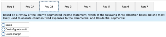 Req 1 Req 2A Req 2B Req 3 Req 4 Req 5 Req 6 Req 7 Based on a review of the interns segmented income statement, which of the