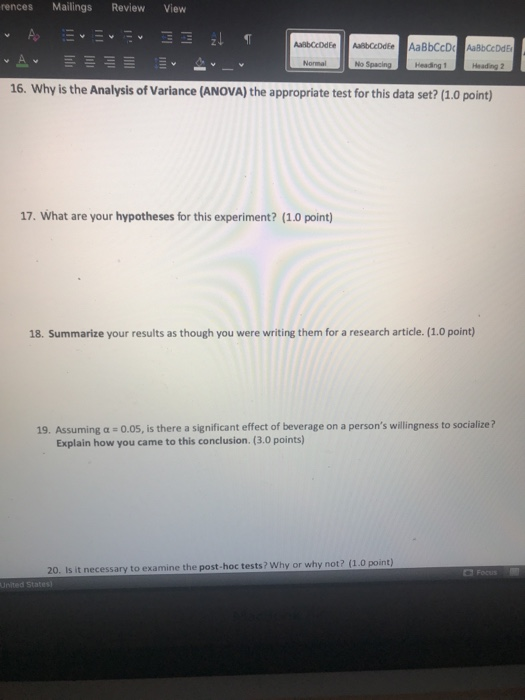 Mailings Review View rences A AaBbcode Abcode AaBbCcDc ABCDE No Spacing Heading Heading 2 16. Why is the Analysis of Variance