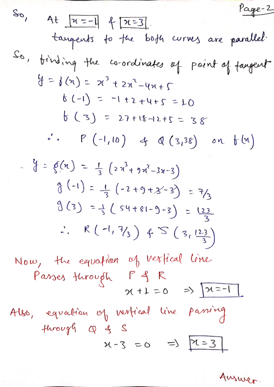 So, At 21 - parallel -1+2+4+5 =10 27+ 18-12+5=38 o. on Page 2 & [2=3 tangents to the both curves are So, finding the co-ordi