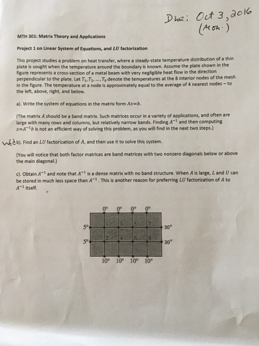 Oct 3,ao16 MTH 301: Matrix Theory and Applications