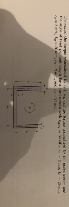 itted by cach leg and the torque transmitted by the entire section and De the angle of twist per unit length for a steel sect