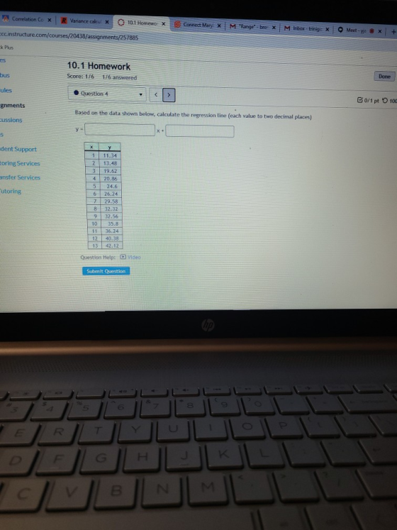 n Correlation Cox R Variance calcul x 10.1 Homewox Connect Mary * M Range-brer X M Inbox trinige X Meet - y X ecc.instructur
