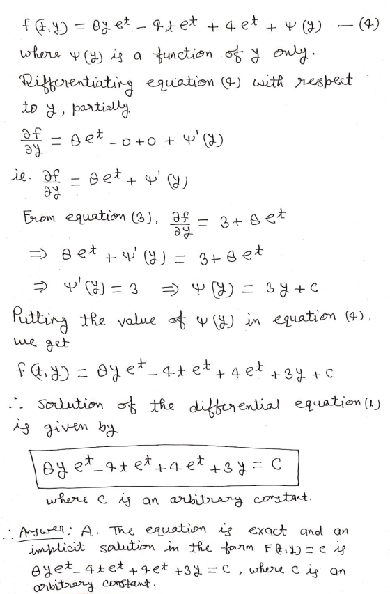 et et + (4) f (t, y) = og et 4 et + V (9) where & (Y) is a function of y only. Rifferentiating equation (4) with respect to y