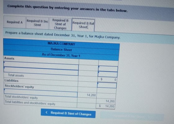 Complete this question by entering your answers in the tabs below. Required B Ball Required A Required B Inc Stmt Required B