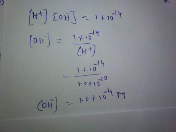 (htt] [or] = 1 +1074 (OH) = Ixloty (tt) ltioll -10 proto Cot] - 10+104 m