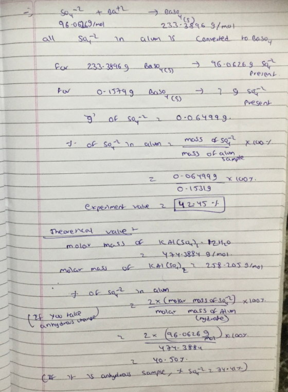 son2 & Bath 96-06269 1 mol sai? in Base 233.686 g/mol alum is converted to basoy for 233.38969 Boso 96-0626 g so Present for