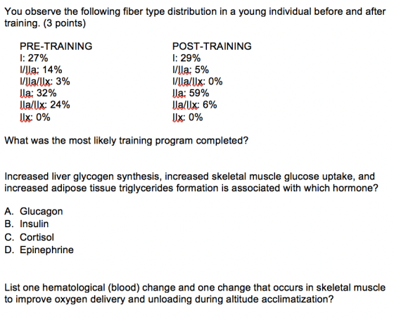 You observe the following fiber type distribution in a young individual before and after training. (3 points) PRE-TRAINING 1: