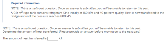 Required information NOTE: This is a multi-part question. Once an answer is submitted, you will be unable to return to this p