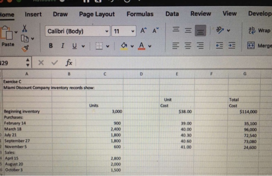 Develop Review View Formulas Data Home Draw Page Layout Insert Wrap Calibri (Body) A A 11 A Paste BIU EE Merge 29 A B C D E F