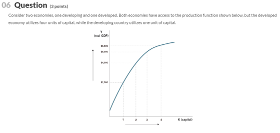 06 Question (3 points) Consider two economies, one developing and one developed. Both economies have access to the production