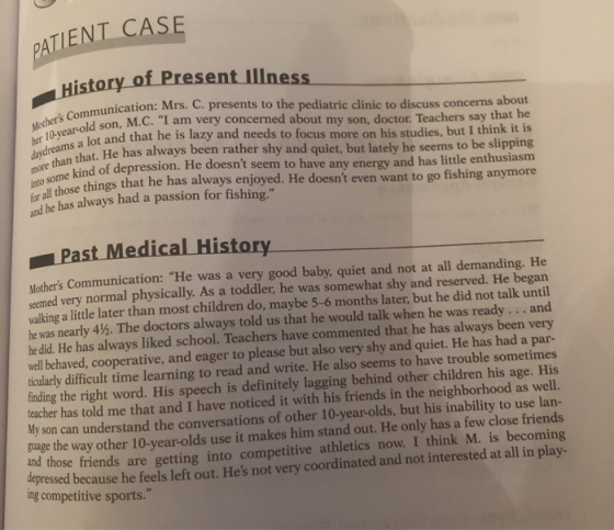 PATIENT CASE History of Present Illness Mothers Communicati her 10-year-old son daydreams a lot and more than that. He ha in