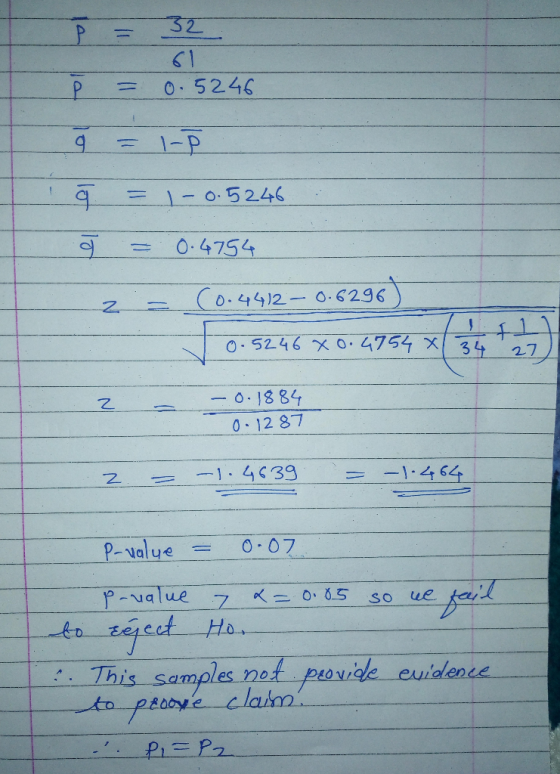 P = 32 ł = 0.5246 10 lor lo 0 = 1- O = 1-0.5246 7 = 0.4754 - (0.4412-0.6296) 0.5246 *0.4754 x 34 +23) - 0.1884 0.1287 z = -1.