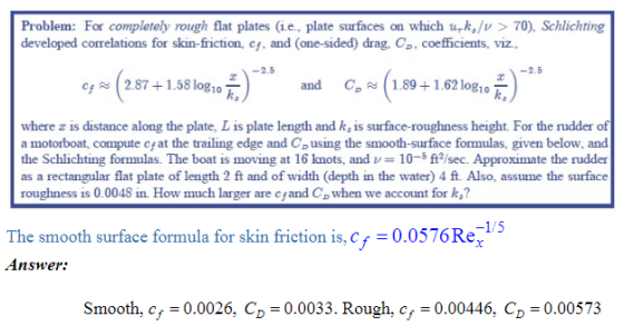 Problem: For completely rough flat plates (i.e., plate surfaces on which urk,/v> 70), Schlichting developed conrelations for