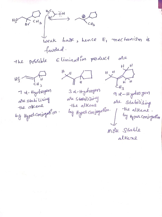 ÖH یہ و یه BY CH₂ are by Hypes Conjugation He weak base, hence E mechanism is favored. the possible Elimination product HS 7a