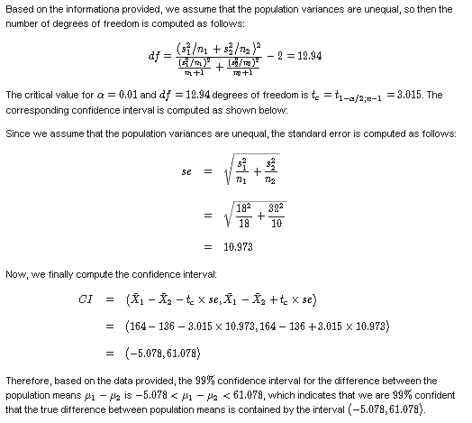 Based on the informationa provided, we assume that the population variances are unequal, so then the number of degrees of fre