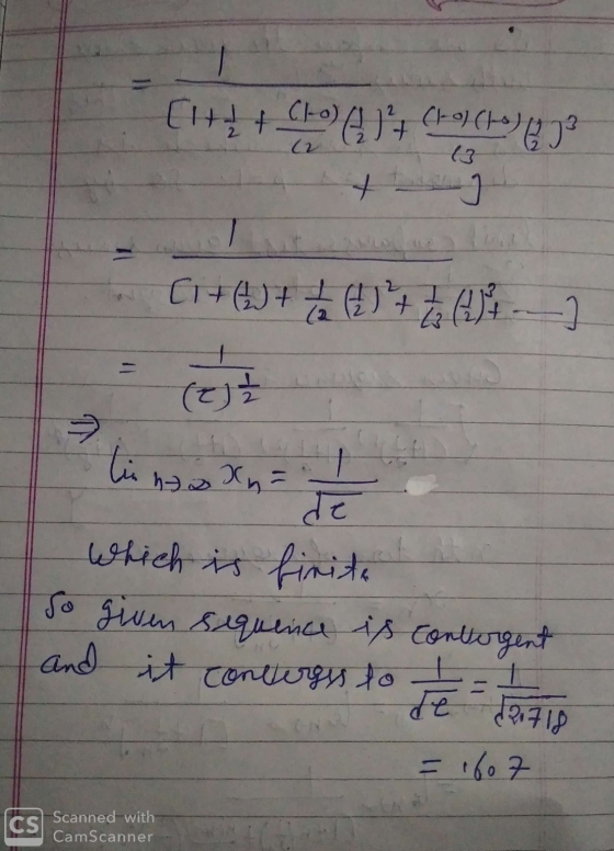 + 4 + C)/3 = ( ) ( ) 13 2 (1 + (3d + ta ( 2 ) + 7 3 (1) 4 ] lie ha s Xn=1 Which is finita So given sequence is convergent And