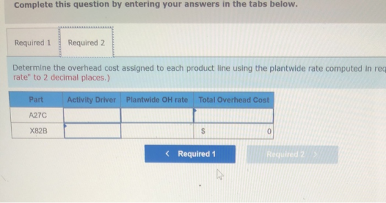 Complete this question by entering your answers in the tabs below. Required 1 Required 2 Determine the overhead cost assigned