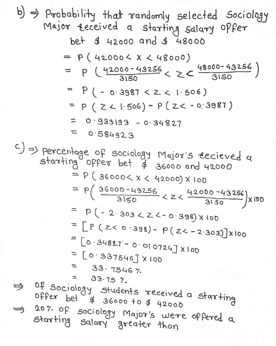 Probability that randomly selected Sociology Major teceived a startinj salary opper bet 4 42000 and s 480o0 = p ( 420008 X 48